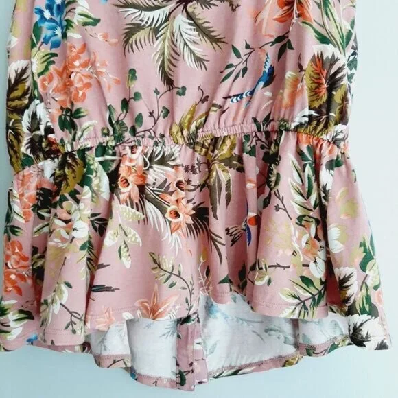 TINY / Anthropologie Thea Peplum Tank Top Pink Floral Sz XS Flawed - Picture 12 of 16